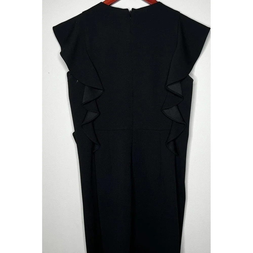 Donna Morgan Sheath Dress Womens 8 Black Ruffle Cap Sleeve LBD Professional Chic